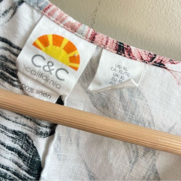 C&C California 100% Linen Summer Dress X-Large Tropical Novelty Print Sleeveless - Picture 3 of 5